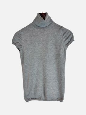 Theory| Gray Short-Sleeve Wool Turtleneck Sweater, S
